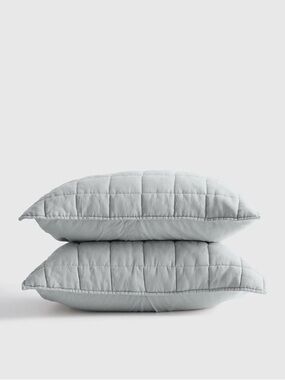 QUINCE European Linen Box Quilted Sham Set King Mist 7597